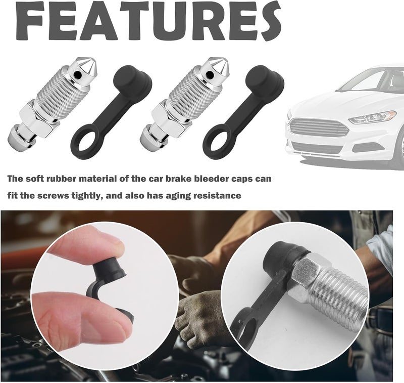 Figpade 4PCS M10x1.0-32.1mm Car Brake Bleeder Screw with 4PCS Grease Fitting Caps,Sturdy Car Speed Bleeders for Brake Screw to Replace Old Parts,Professional Cars Accessories Valve Kit - Image 4
